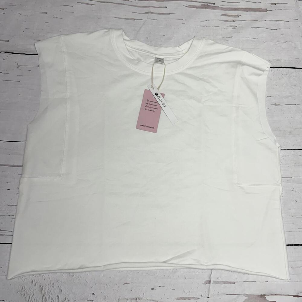 NWT ELGOGY Structured Muscle‎ Tee Stretch Cotton White L Clean Girl